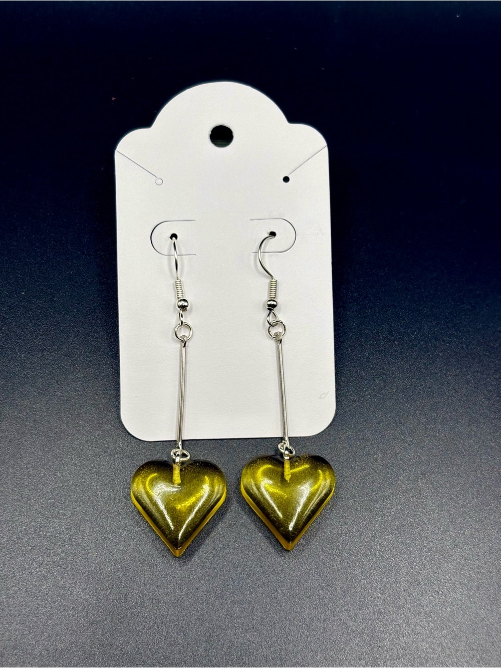 Yellow Heart Drop Earrings- Long